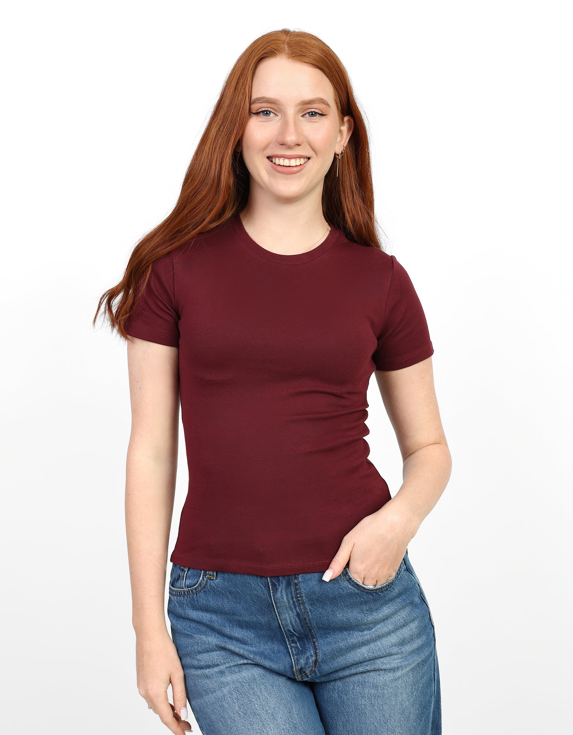 Basic Short Sleeve Top - Burgundy