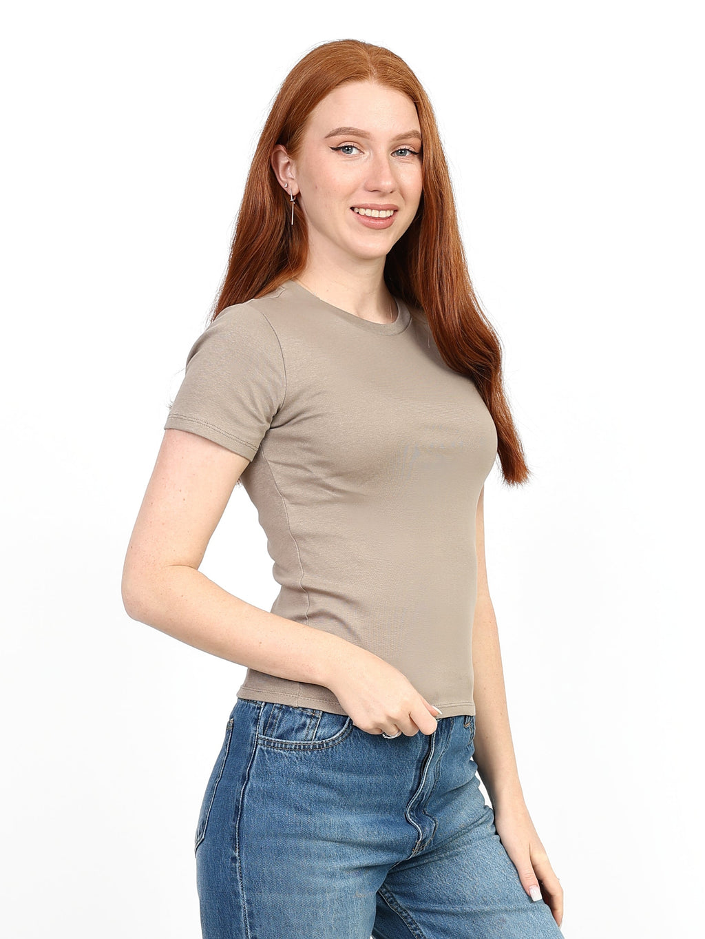 Basic Short Sleeve Top - Light Beige
