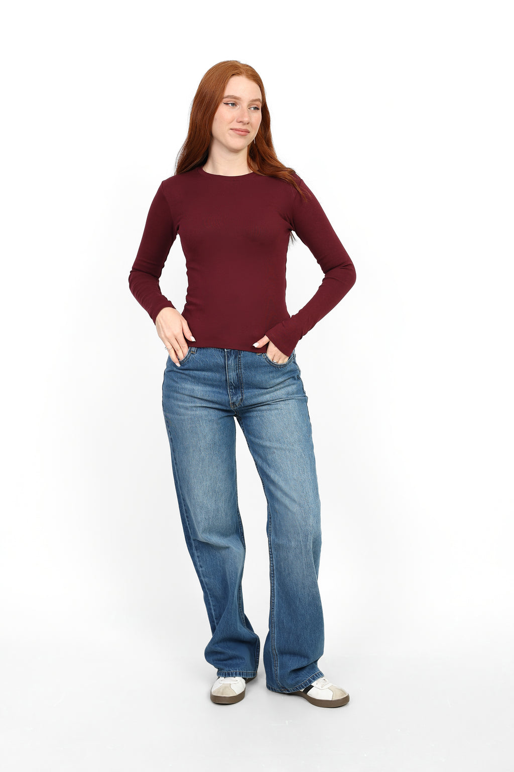 Basic Long Sleeve Top - Burgundy