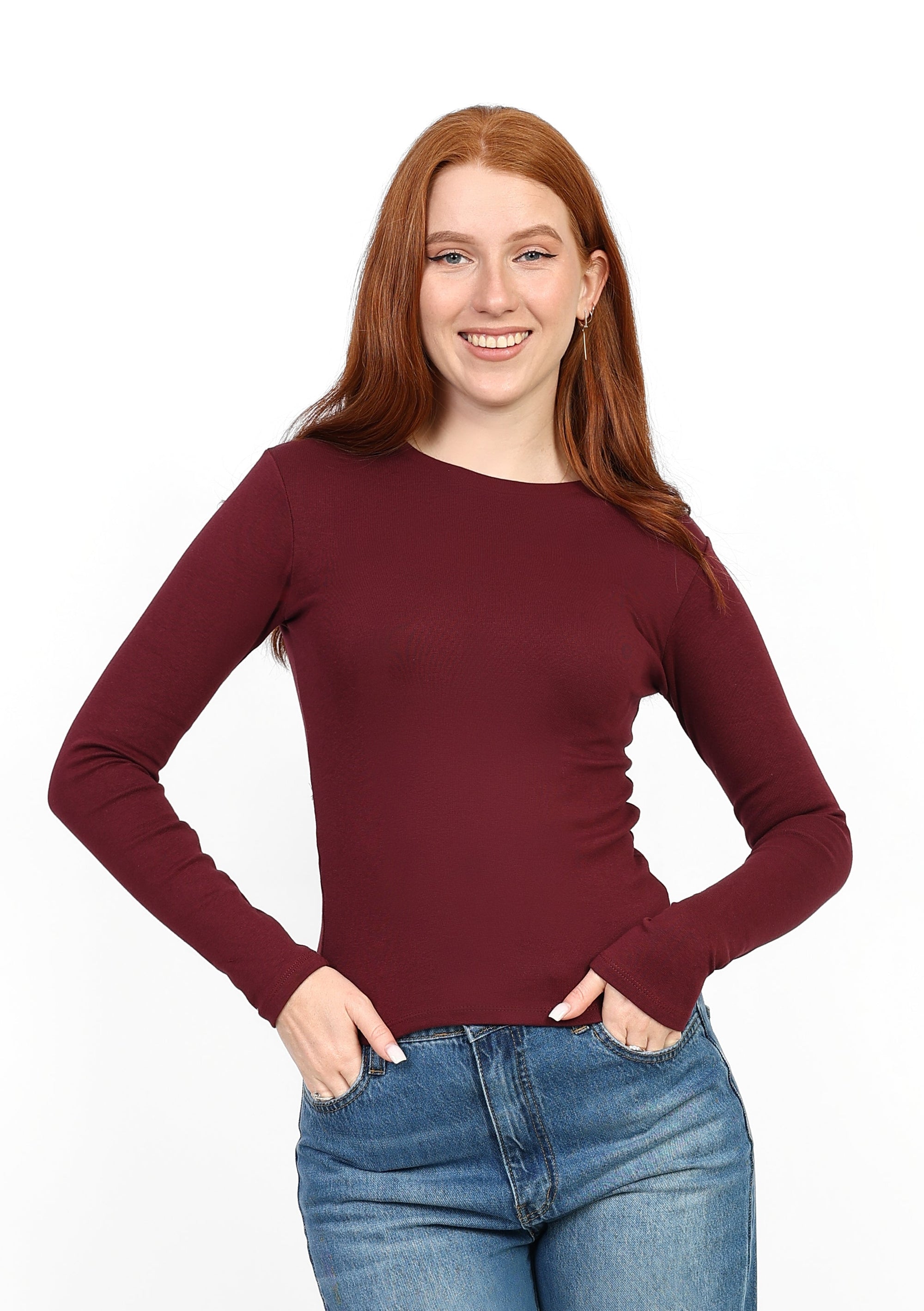 Basic Long Sleeve Top - Burgundy