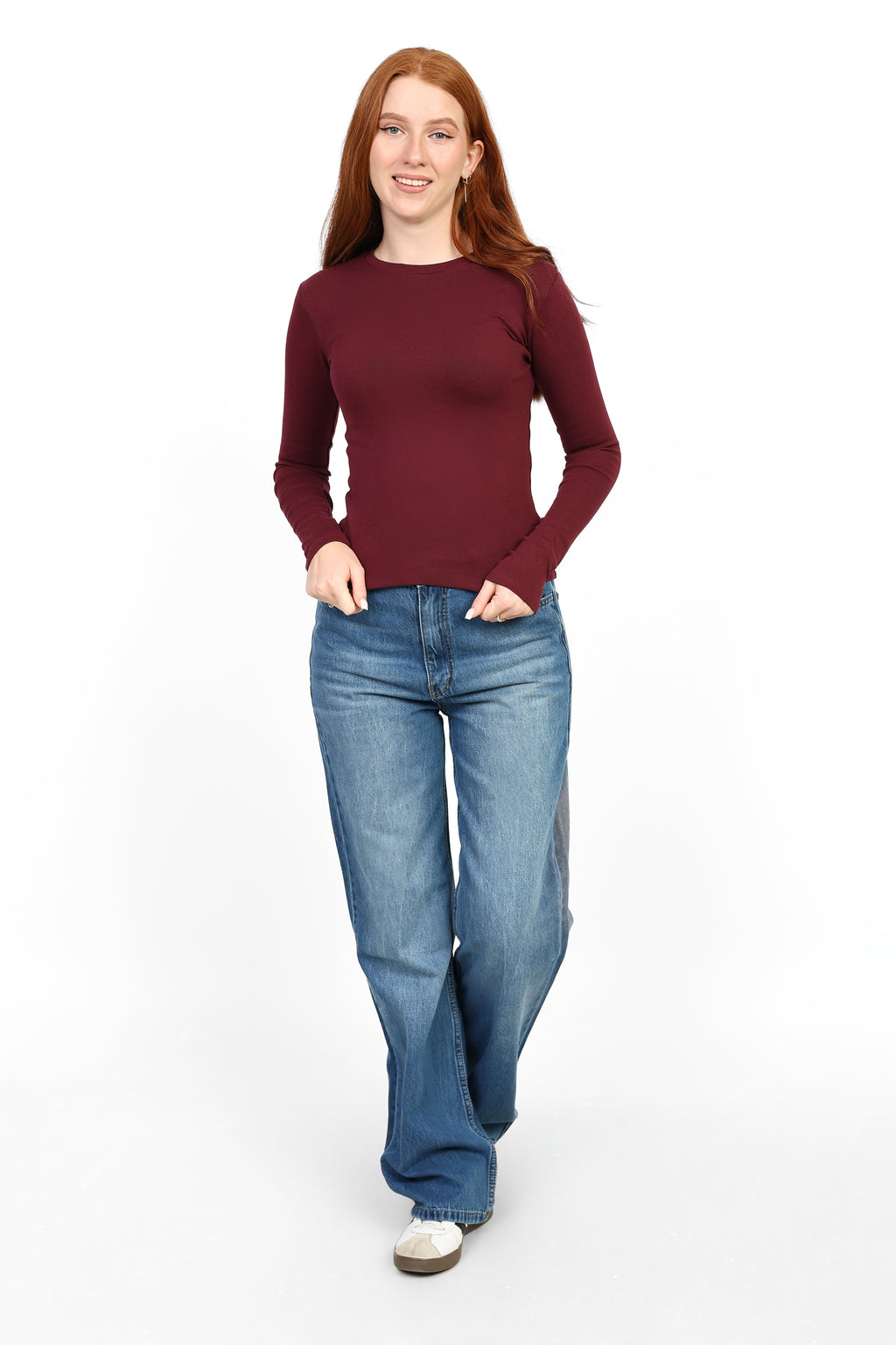 Basic Long Sleeve Top - Burgundy