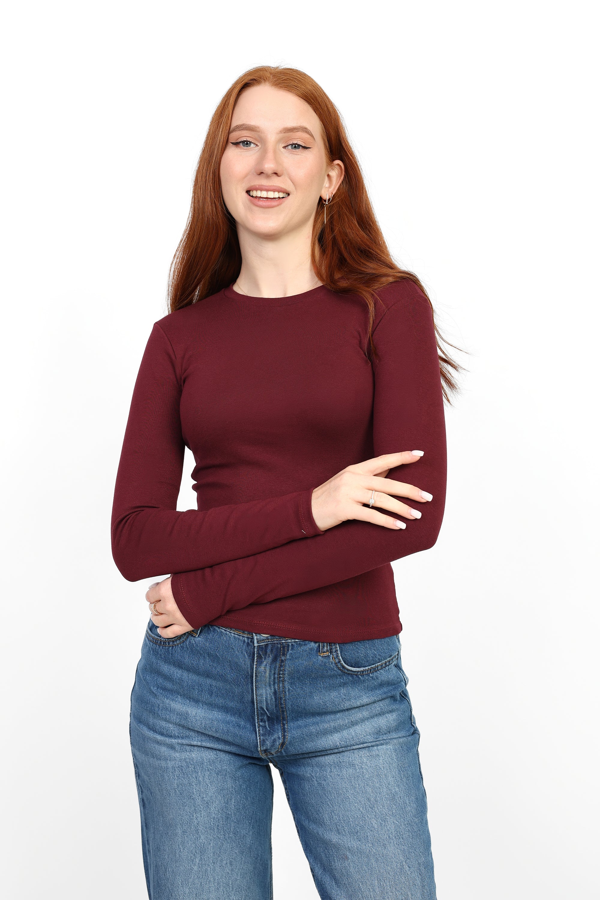 Basic Long Sleeve Top - Burgundy