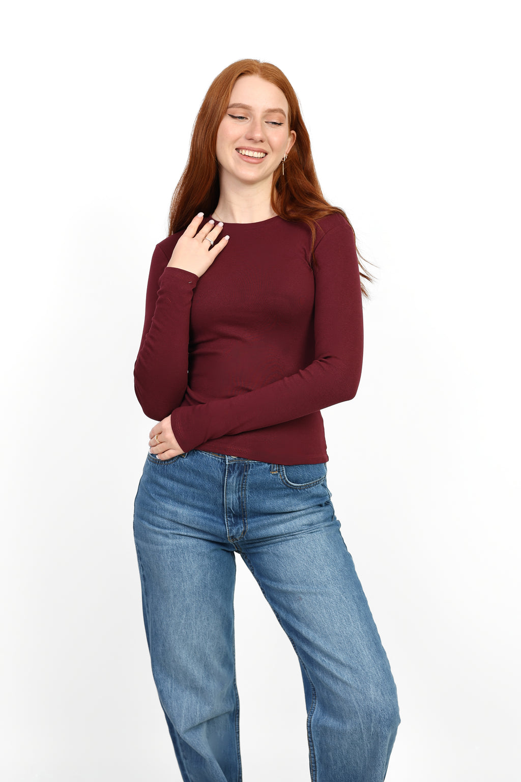 Basic Long Sleeve Top - Burgundy
