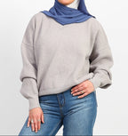 V-Neck Oversized Sweater - Grey