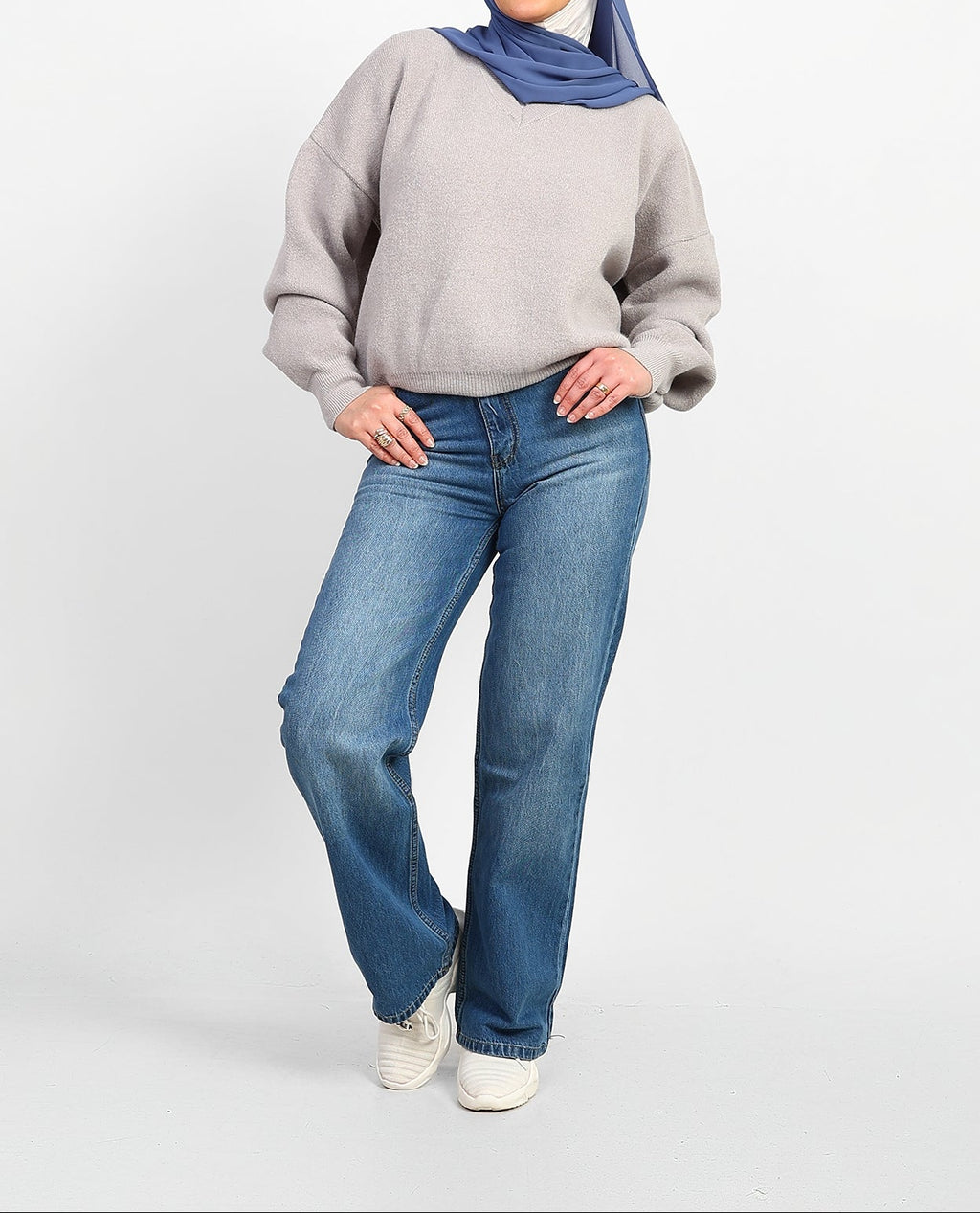 V-Neck Oversized Sweater - Grey