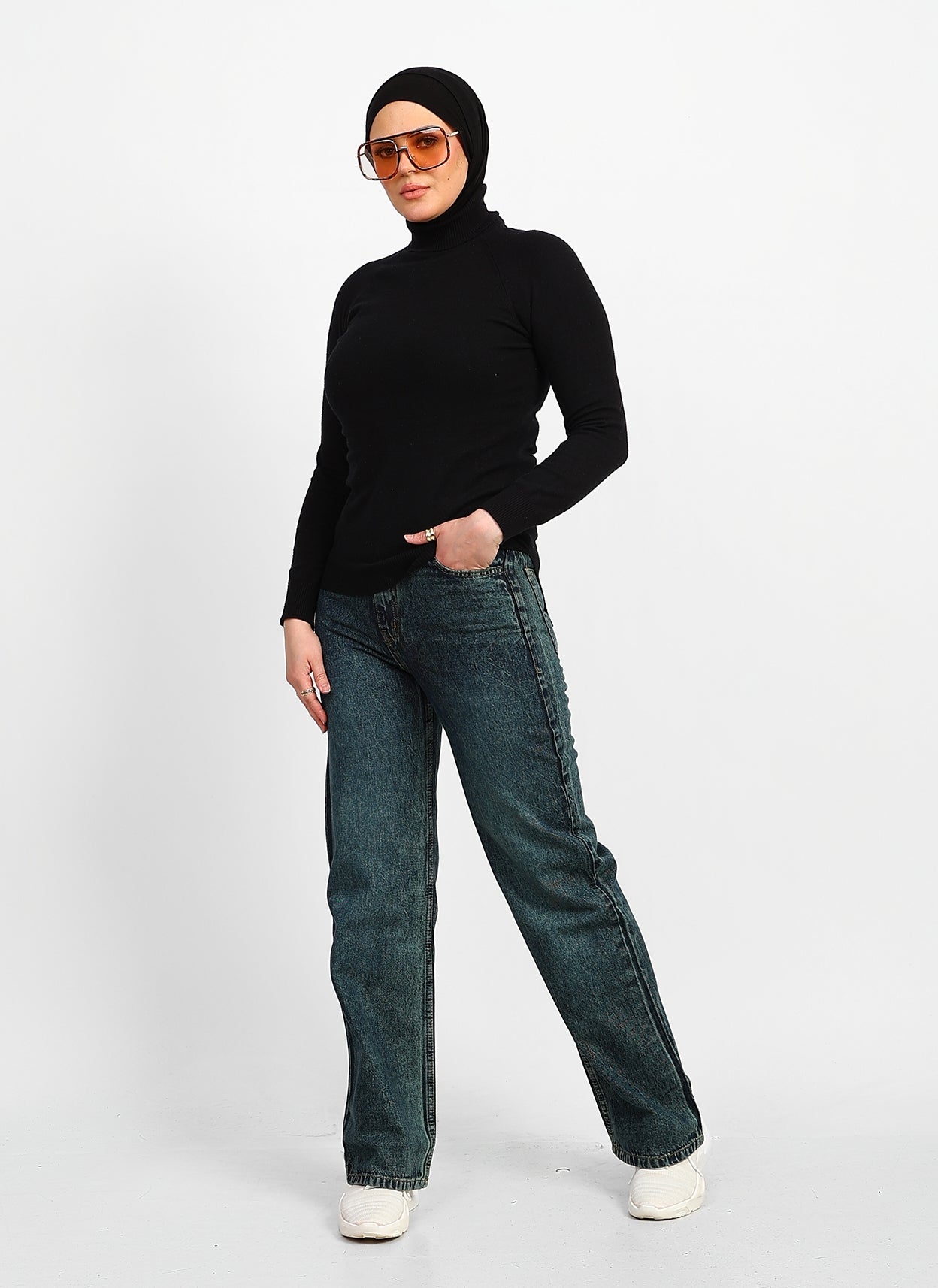 Blue Green High-Waist Straight Denim