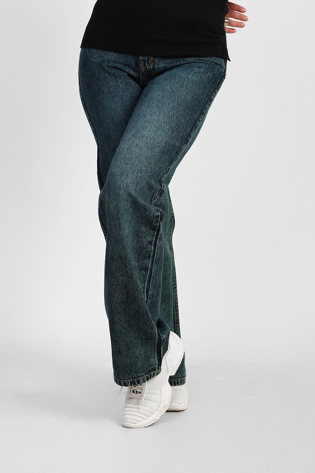 Blue Green High-Waist Straight Denim