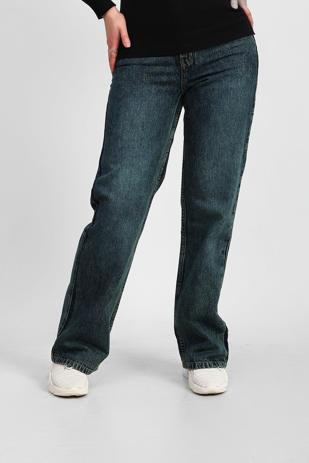 Blue Green High-Waist Straight Denim
