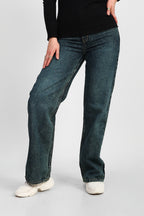 Blue Green High-Waist Straight Denim