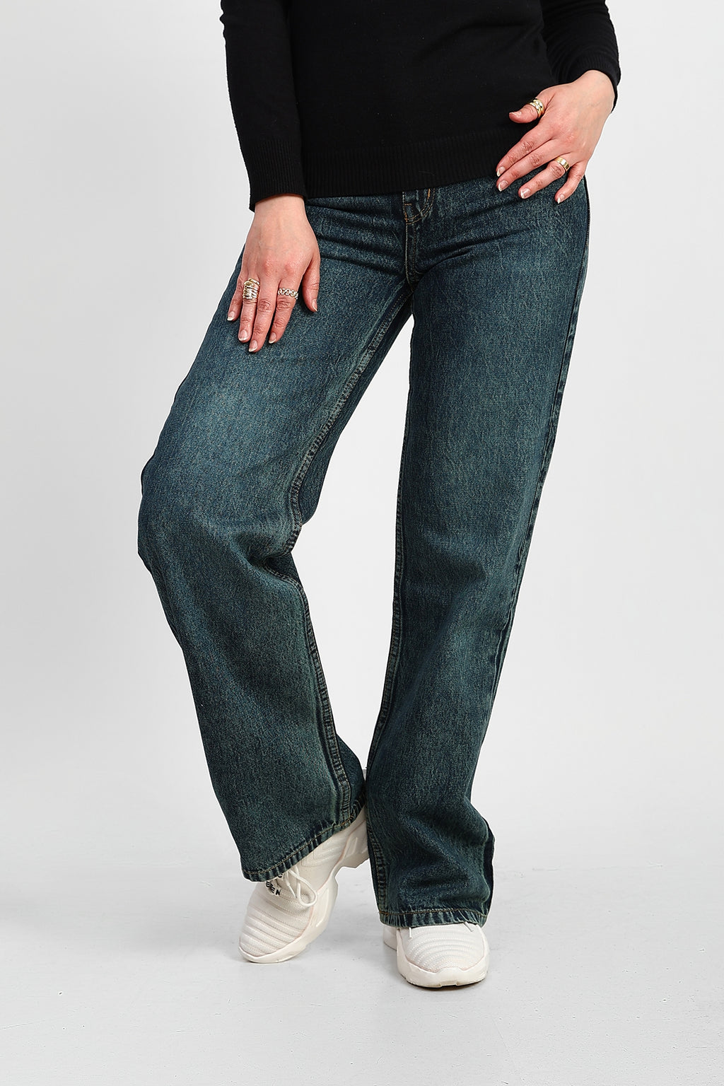 Blue Green High-Waist Straight Denim