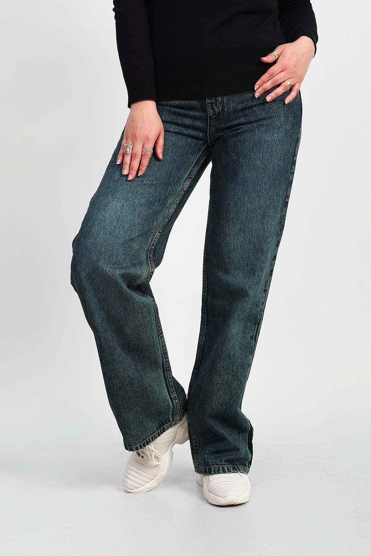 Blue Green High-Waist Straight Denim