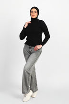 Grey High-Waist Straight Denim