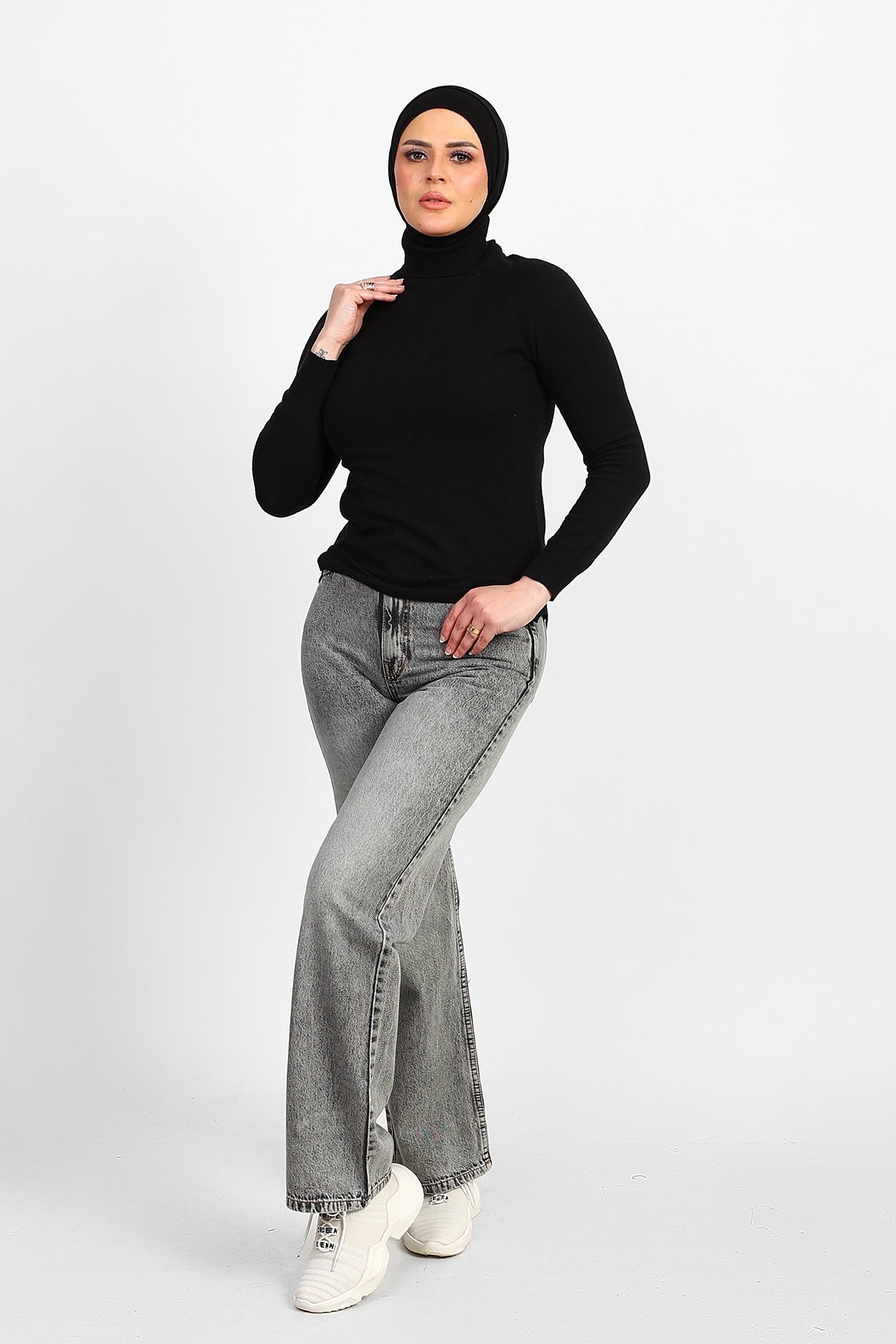 Grey High-Waist Straight Denim