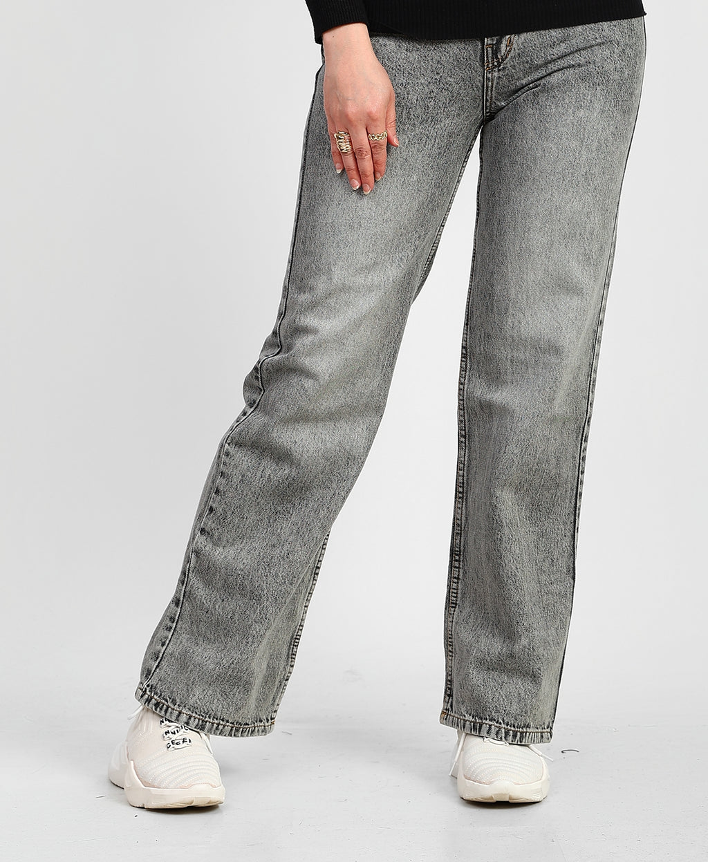 Grey High-Waist Straight Denim