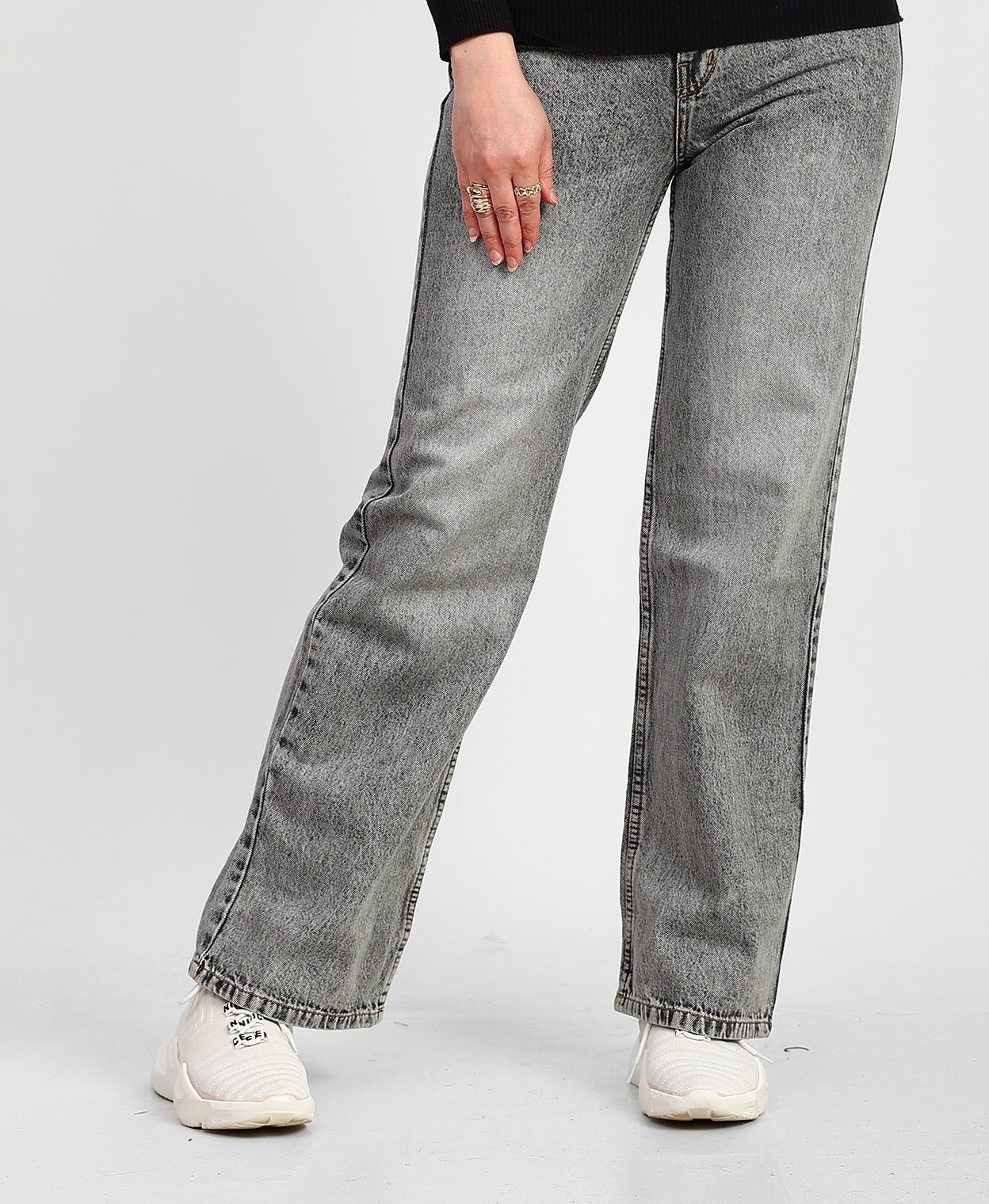 Grey High-Waist Straight Denim