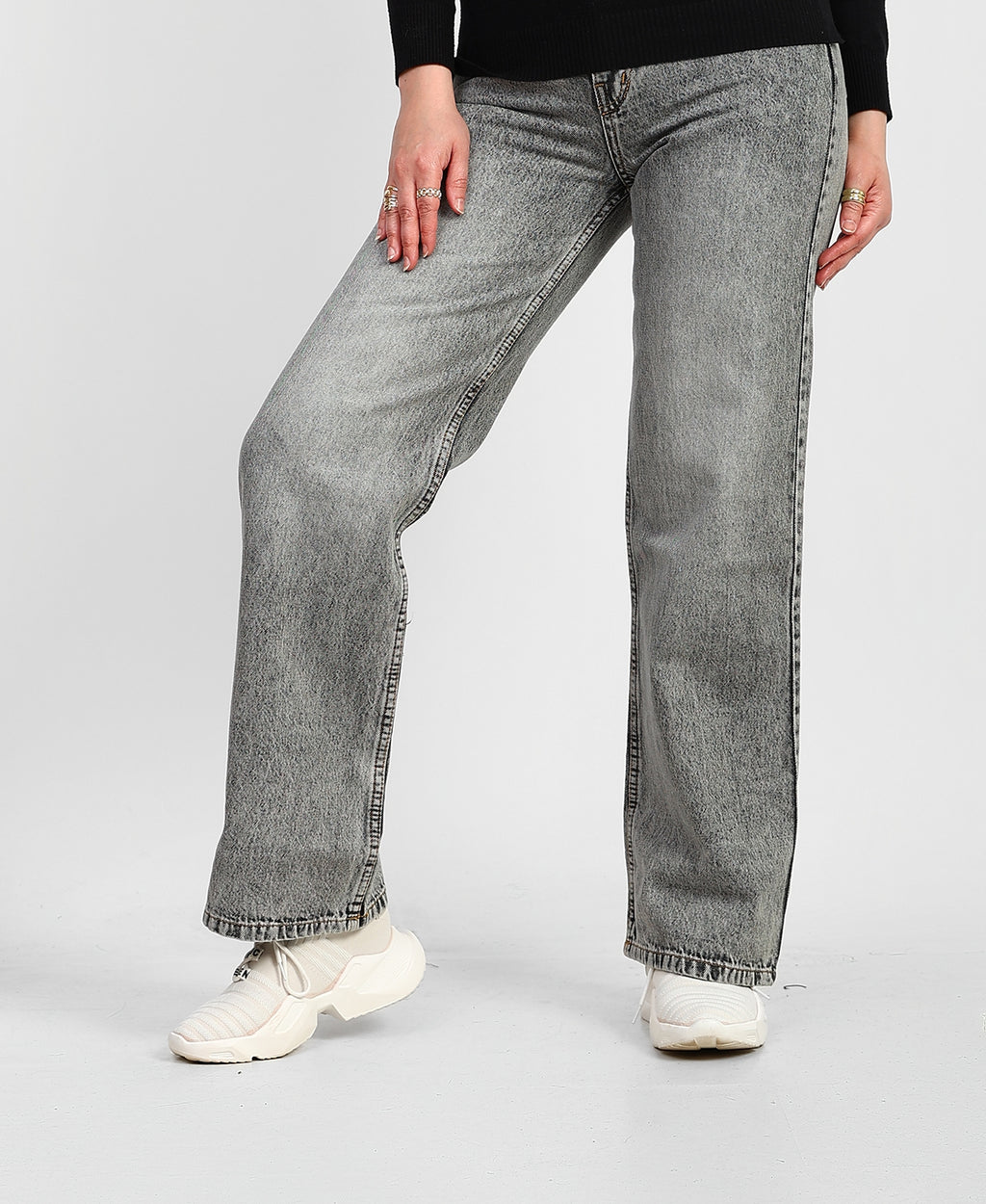 Grey High-Waist Straight Denim