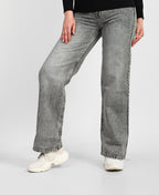 Grey High-Waist Straight Denim