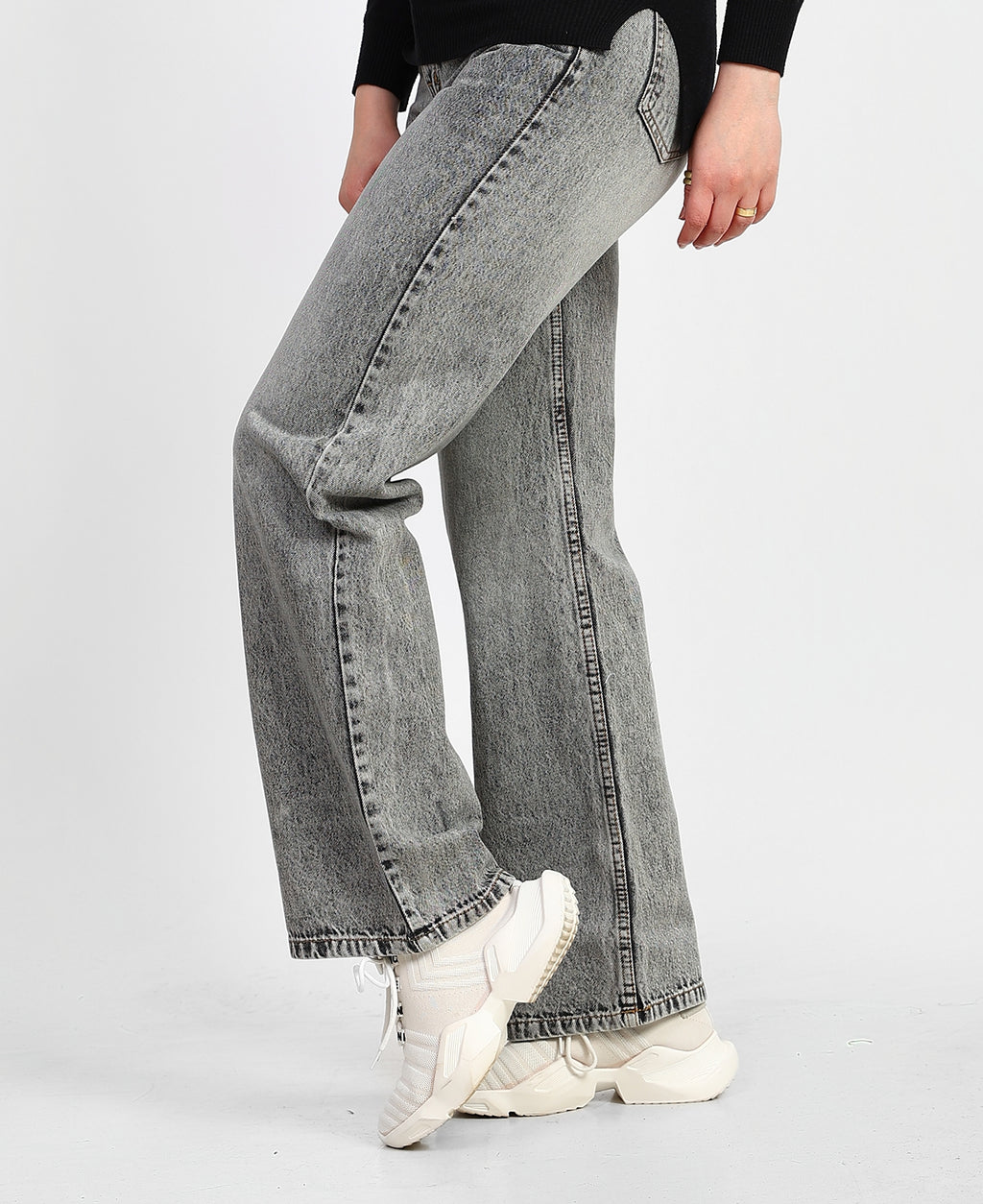 Grey High-Waist Straight Denim