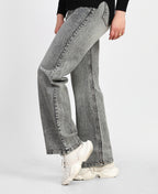 Grey High-Waist Straight Denim