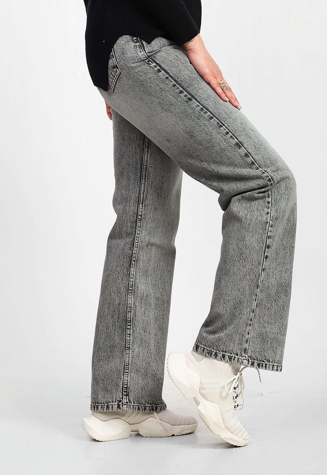 Grey High-Waist Straight Denim