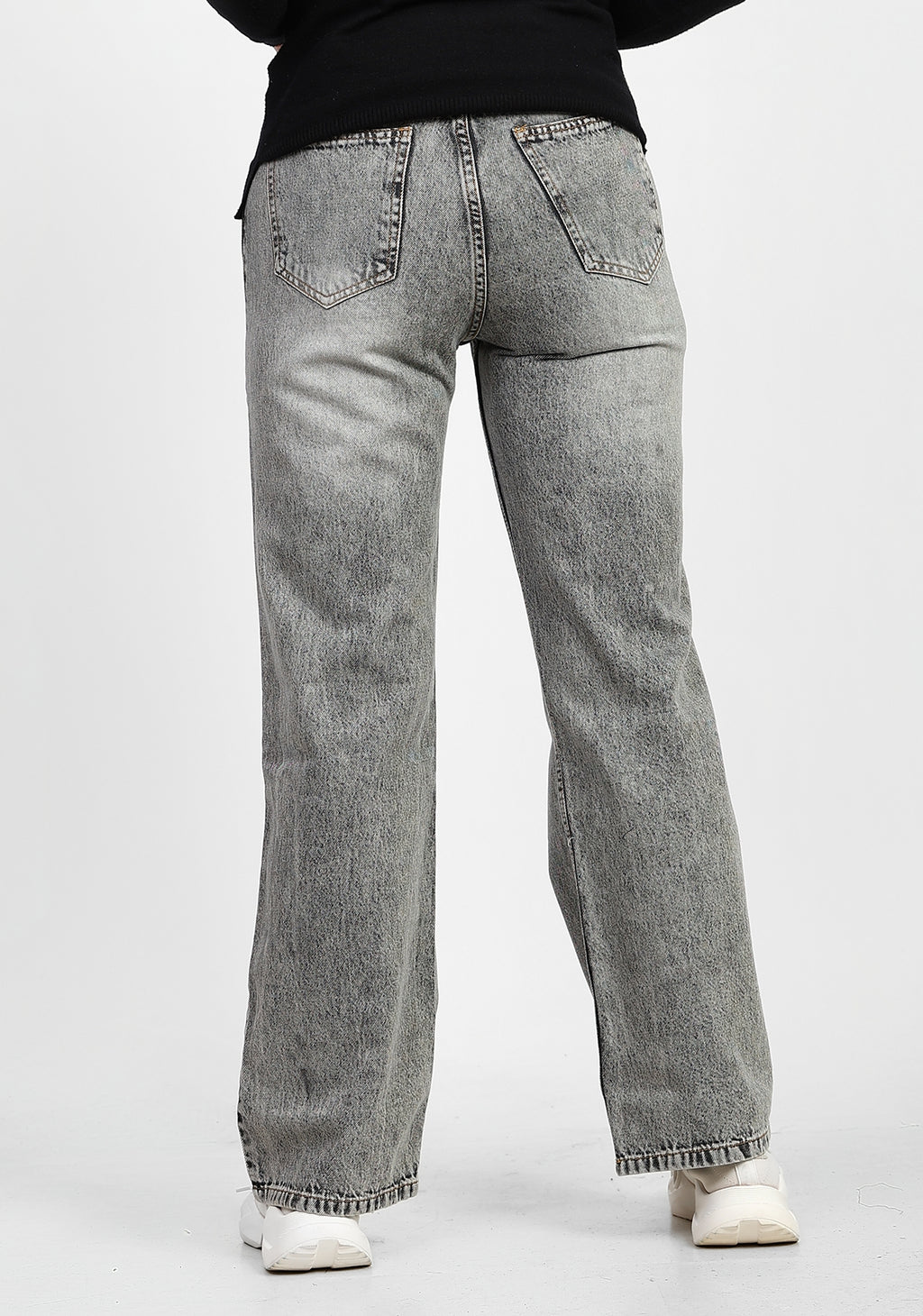 Grey High-Waist Straight Denim