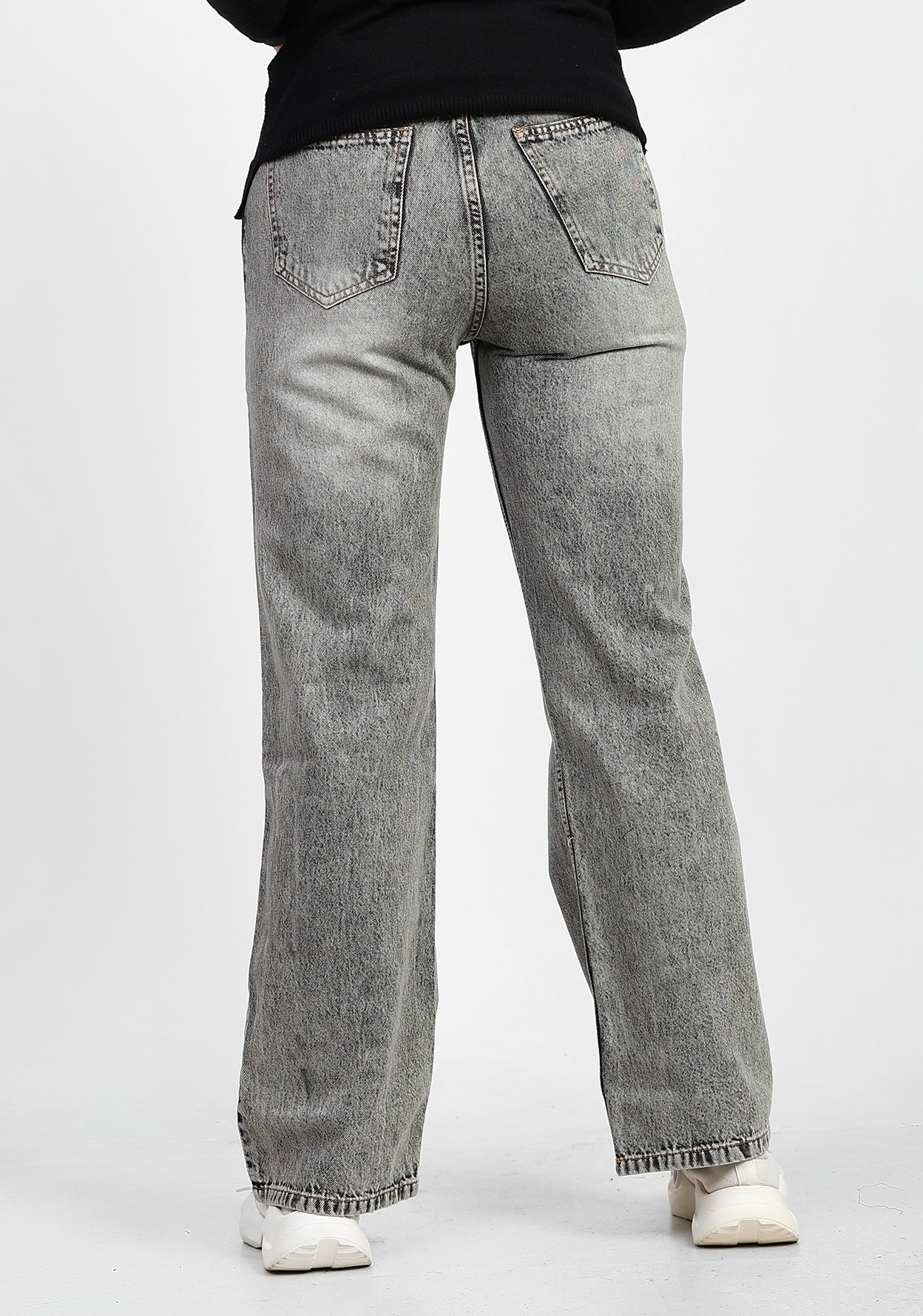 Grey High-Waist Straight Denim