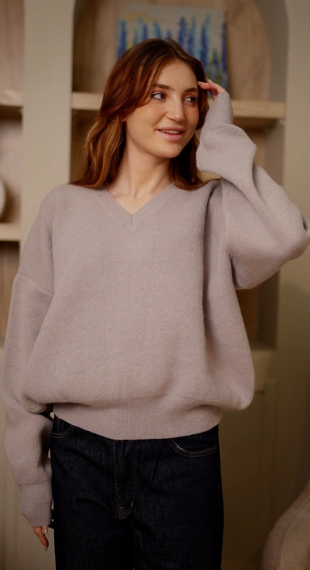 V-Neck Oversized Sweater - Grey