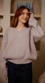 V-Neck Oversized Sweater - Grey