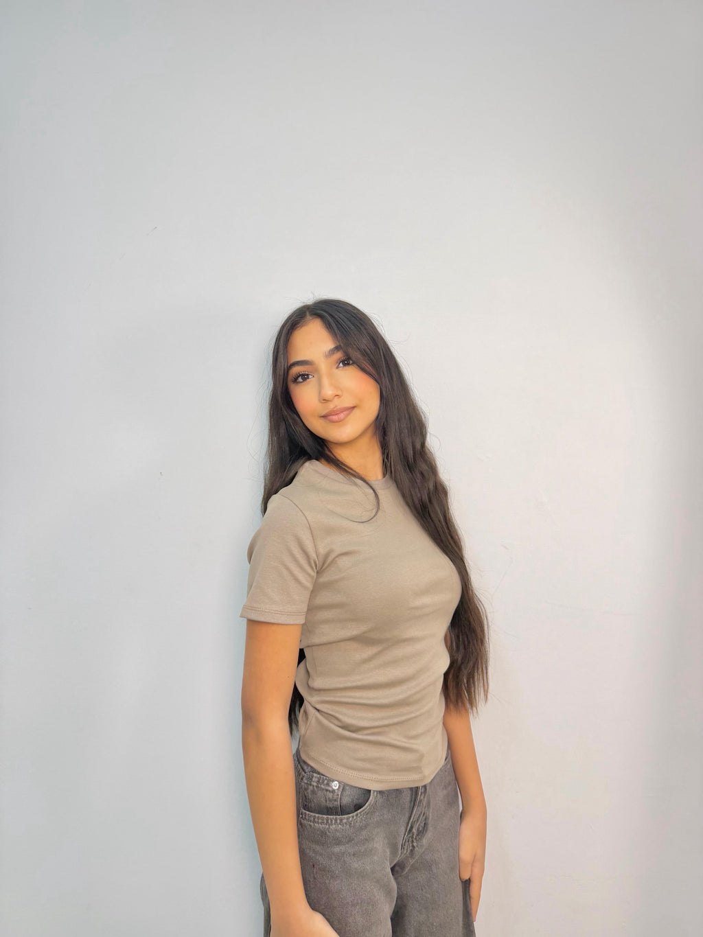 Basic Short Sleeve Top - Light Beige