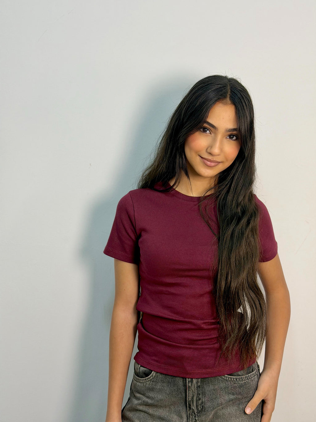 Basic Short Sleeve Top - Burgundy