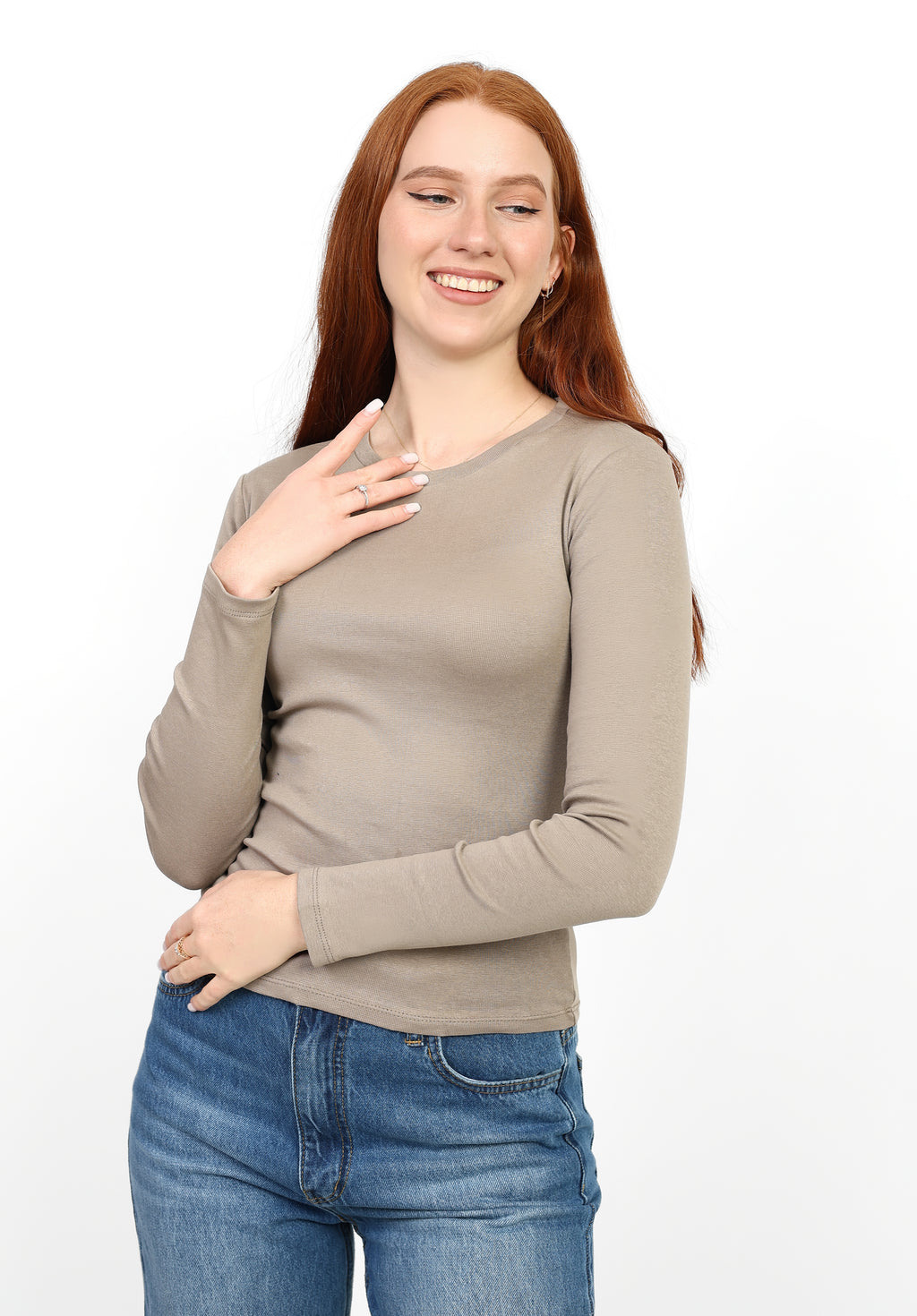 Basic Long Sleeve Top - Light Beige