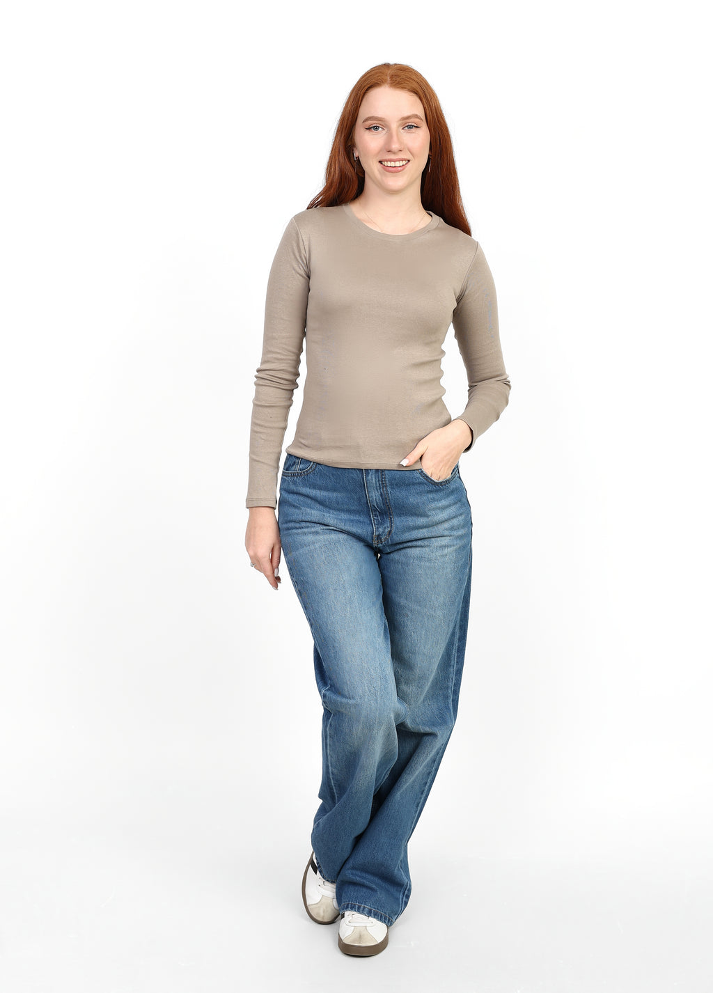Basic Long Sleeve Top - Light Beige
