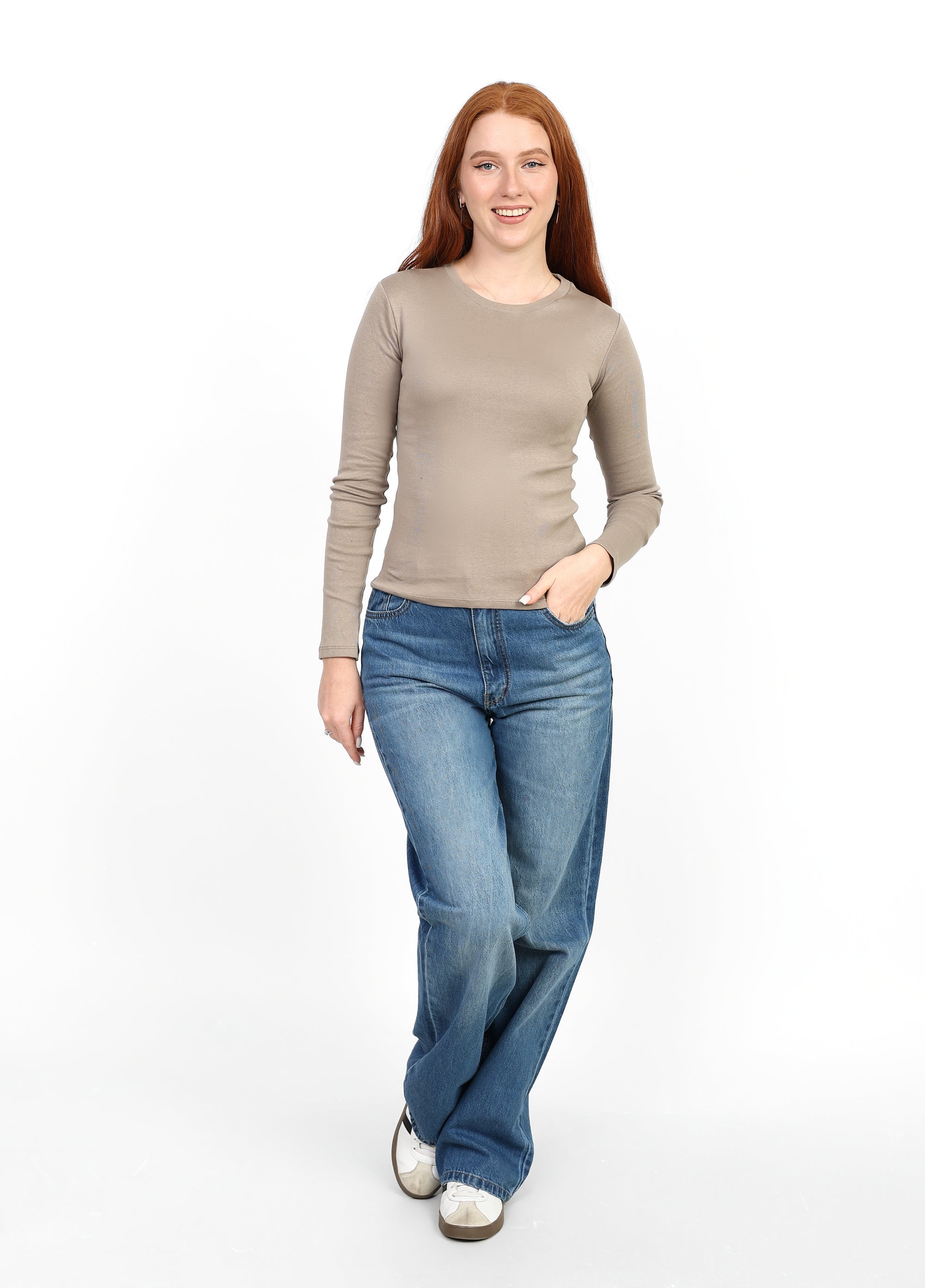Basic Long Sleeve Top - Light Beige