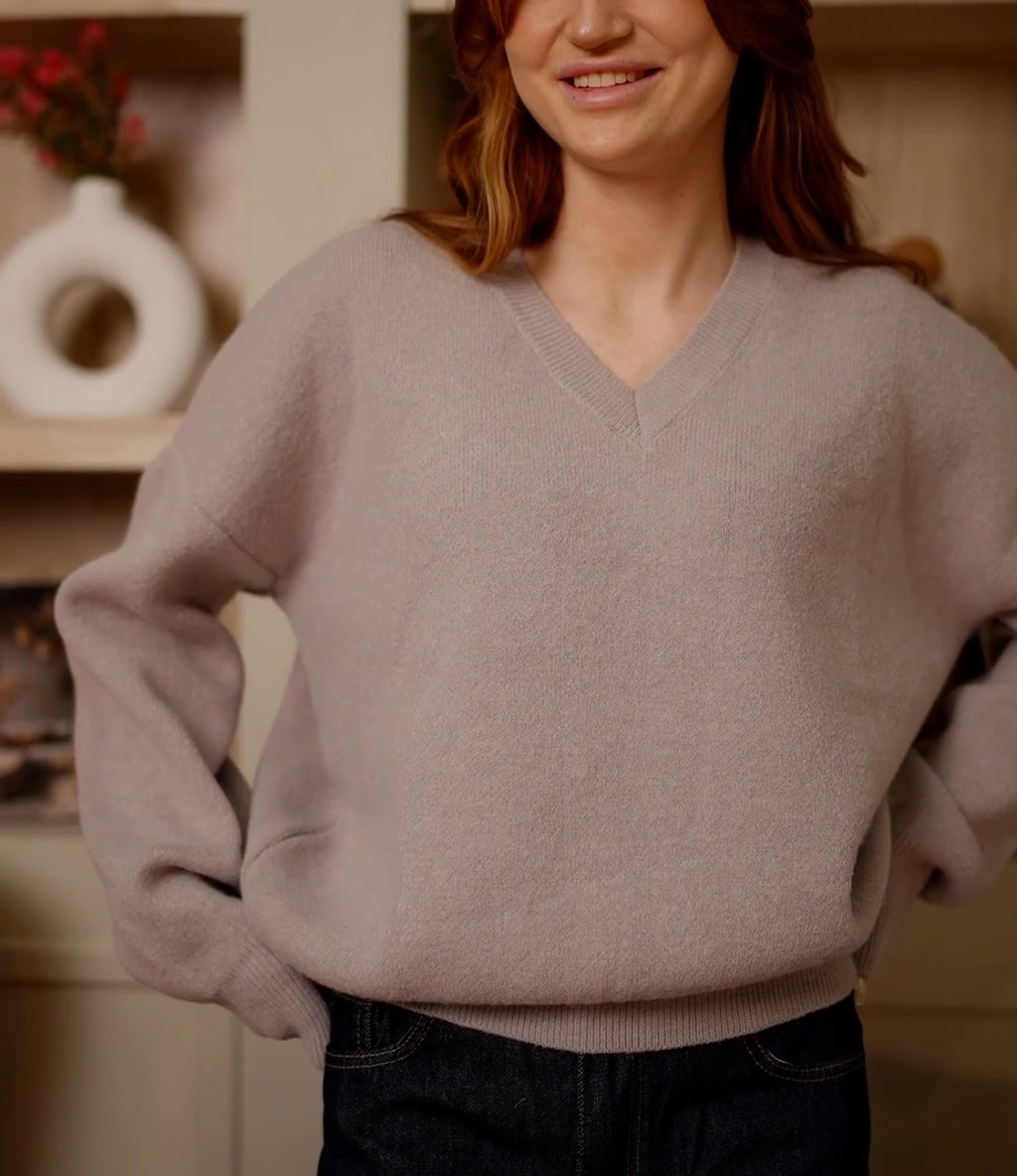 V-Neck Oversized Sweater - Grey