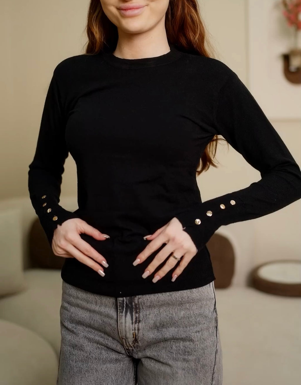 Crew neck knitted Top - Black