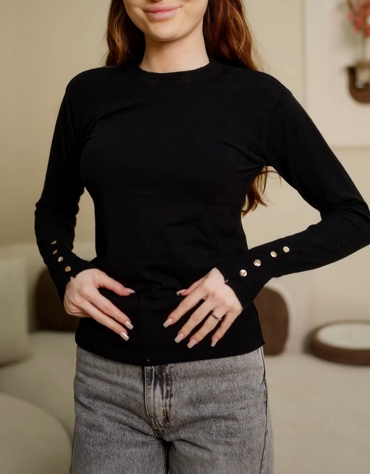 Crew neck knitted Top - Black
