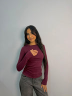 Basic Long Sleeve Top - Burgundy
