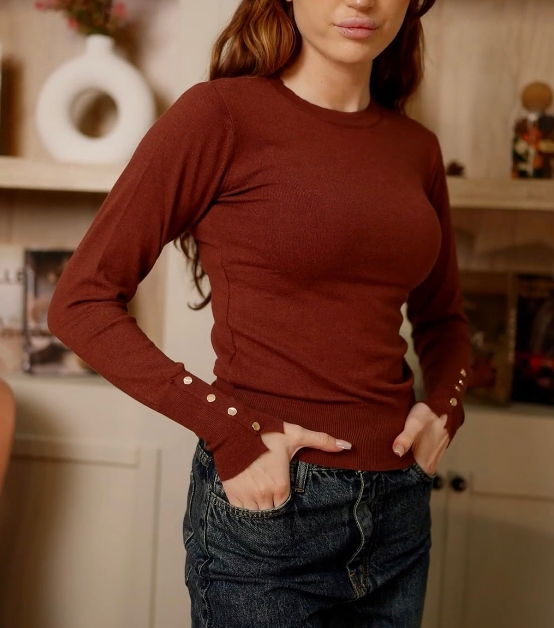 Crew neck knitted Top - Brown