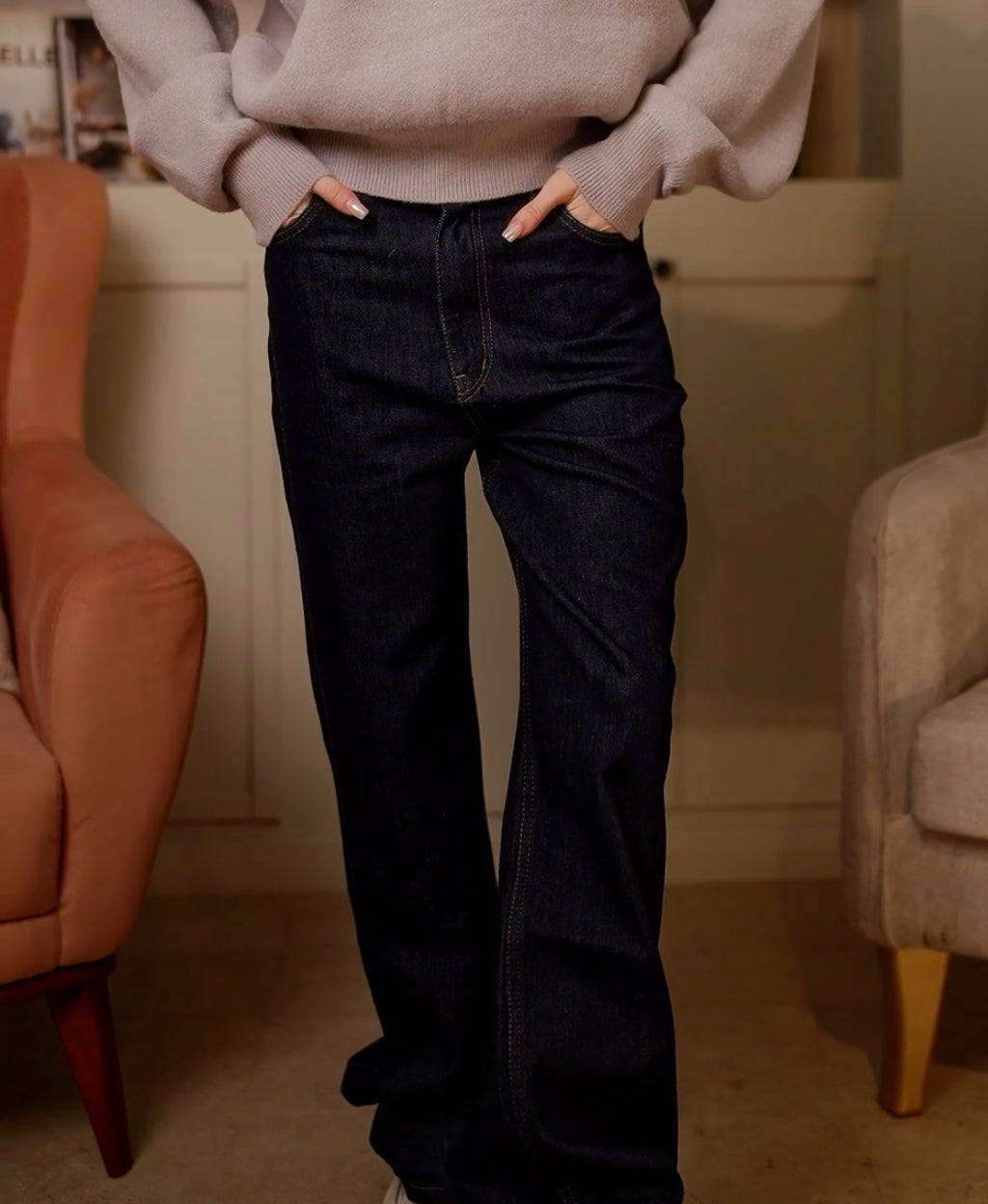 Raw High-Waist Straight Denim