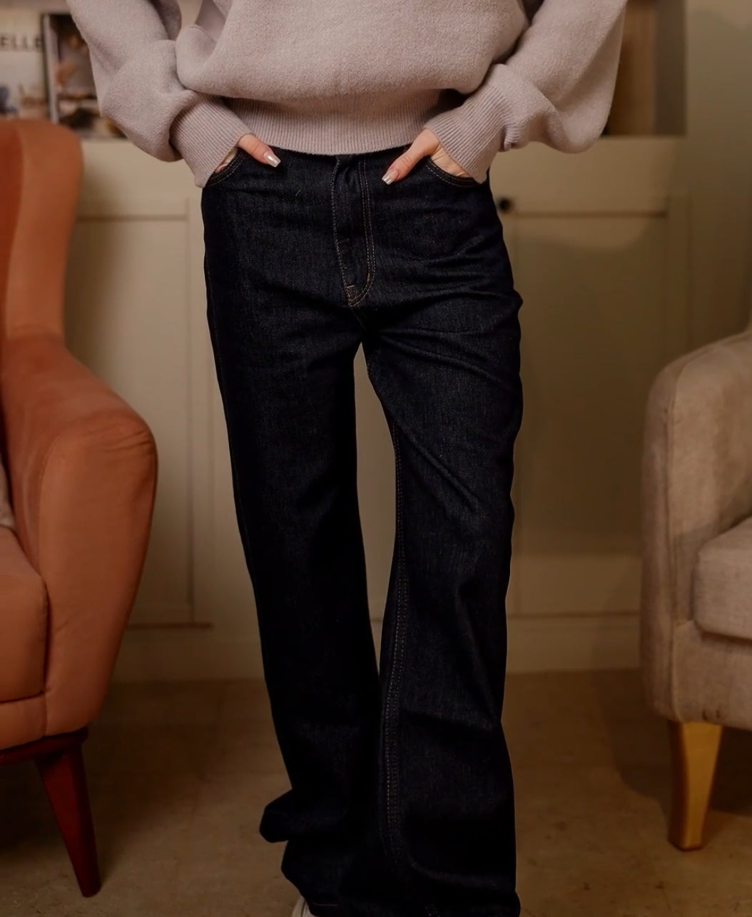 Raw High-Waist Straight Denim