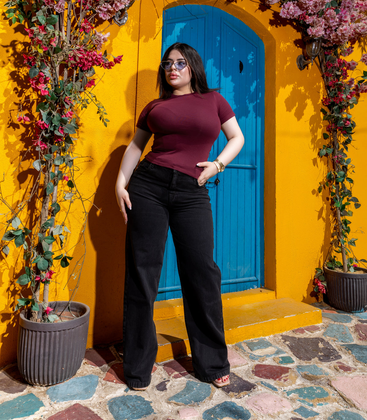 Black High-Waist Straight Denim