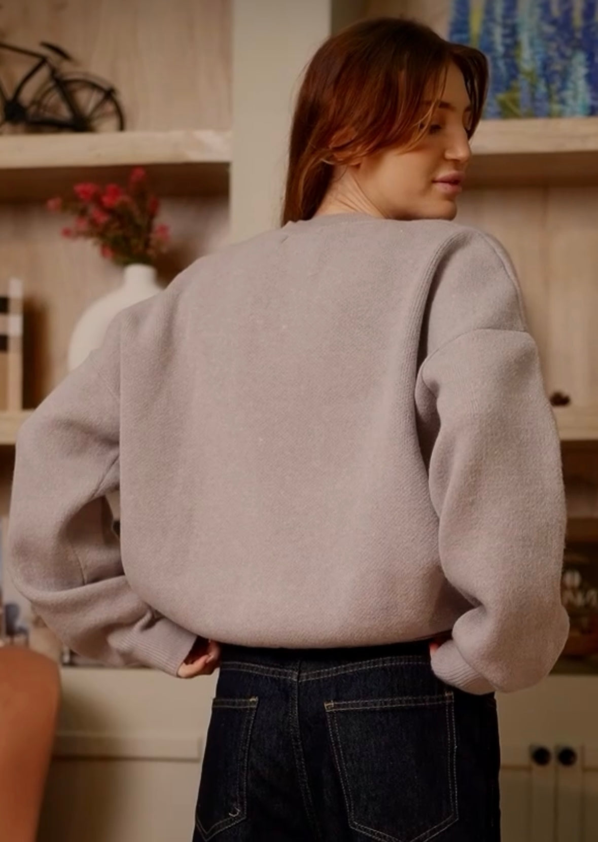 V-Neck Oversized Sweater - Grey