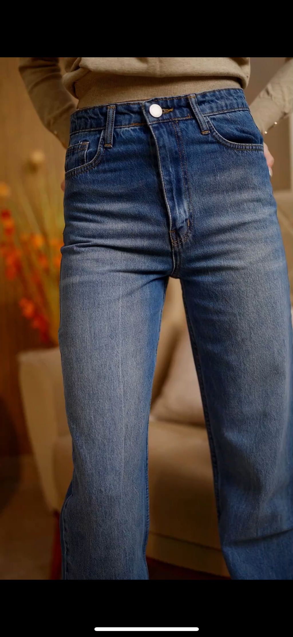 Ocean Blue High-Waist Straight Denim