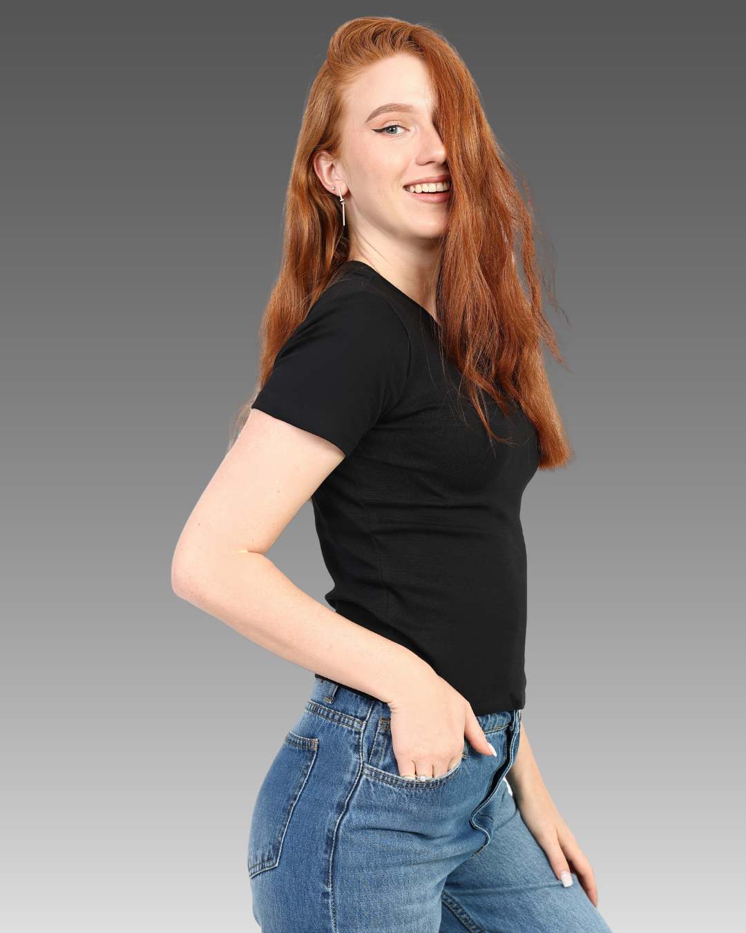 Crewneck Short Sleeve Top - Black