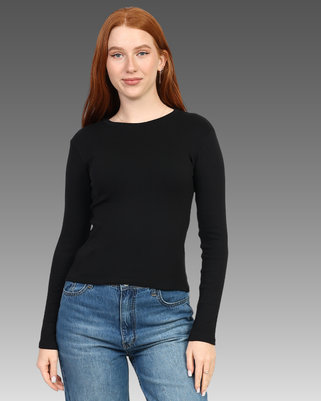 Crewneck Long Sleeve Top - Black