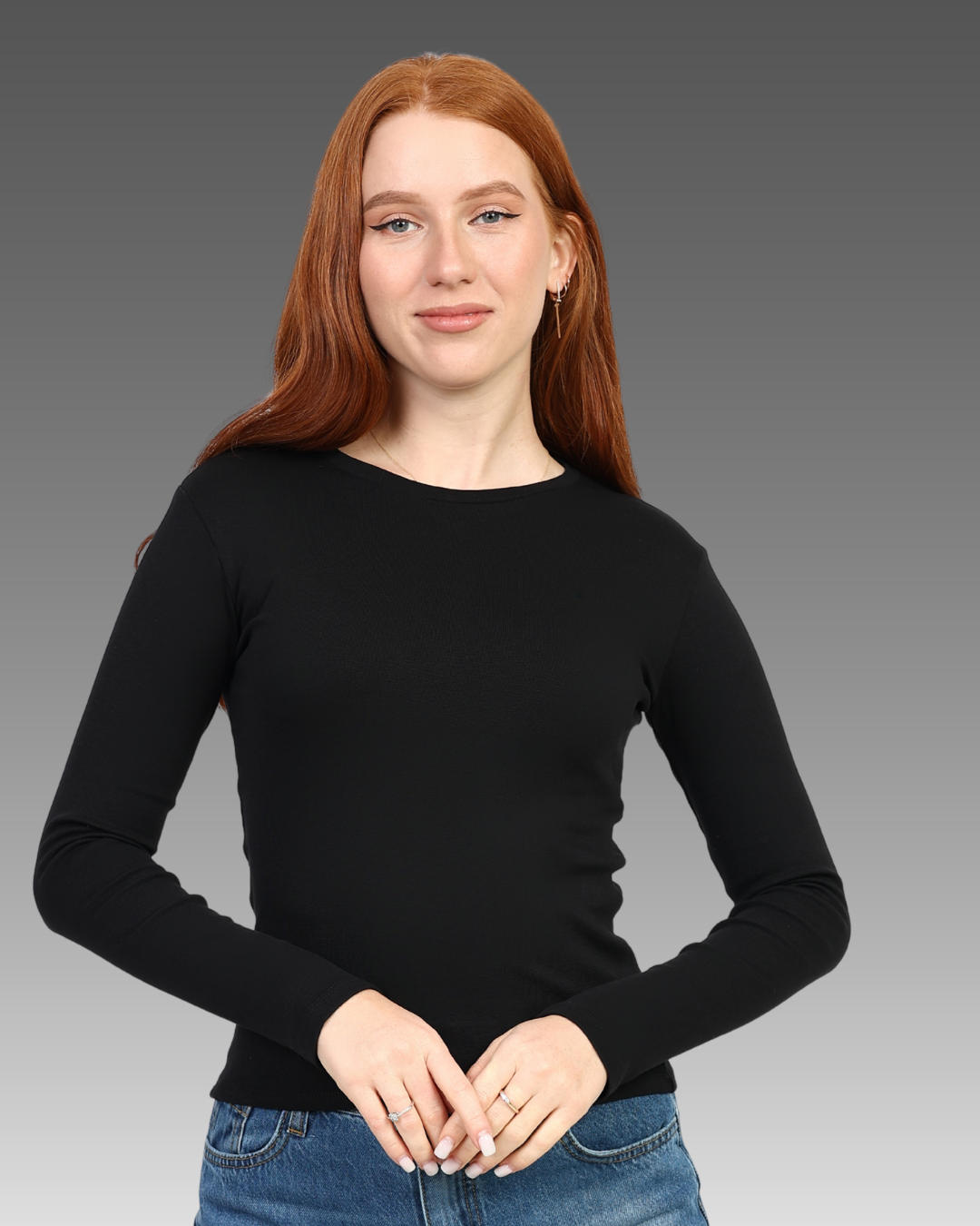 Crewneck Long Sleeve Top - Black