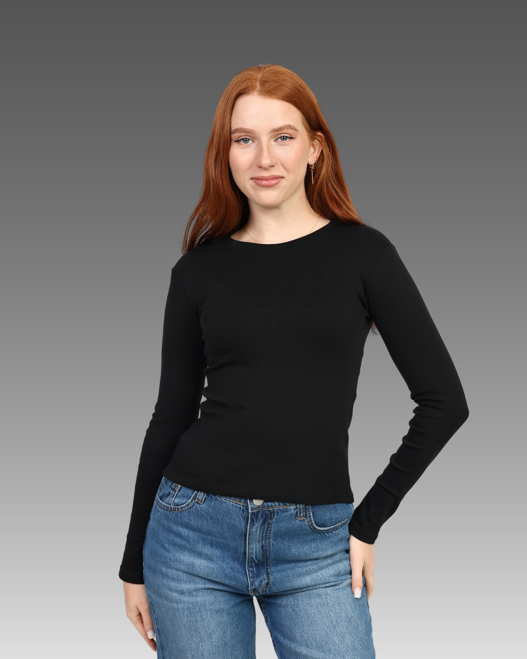 Crewneck Long Sleeve Top - Black