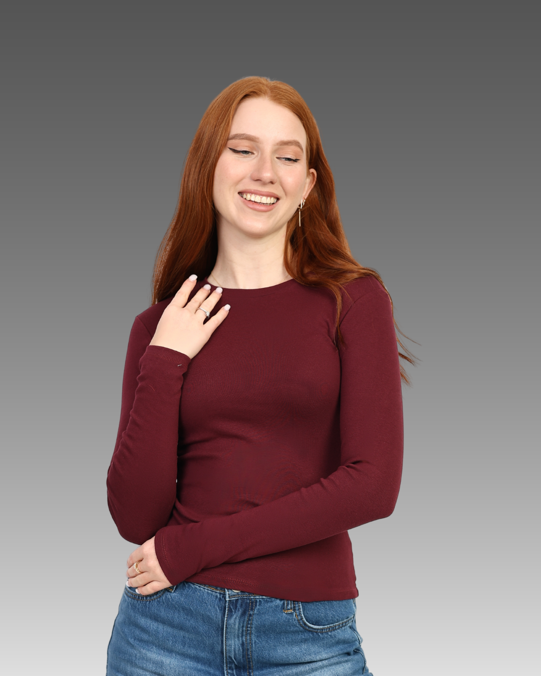 Crewneck Long Sleeve Top - Burgundy