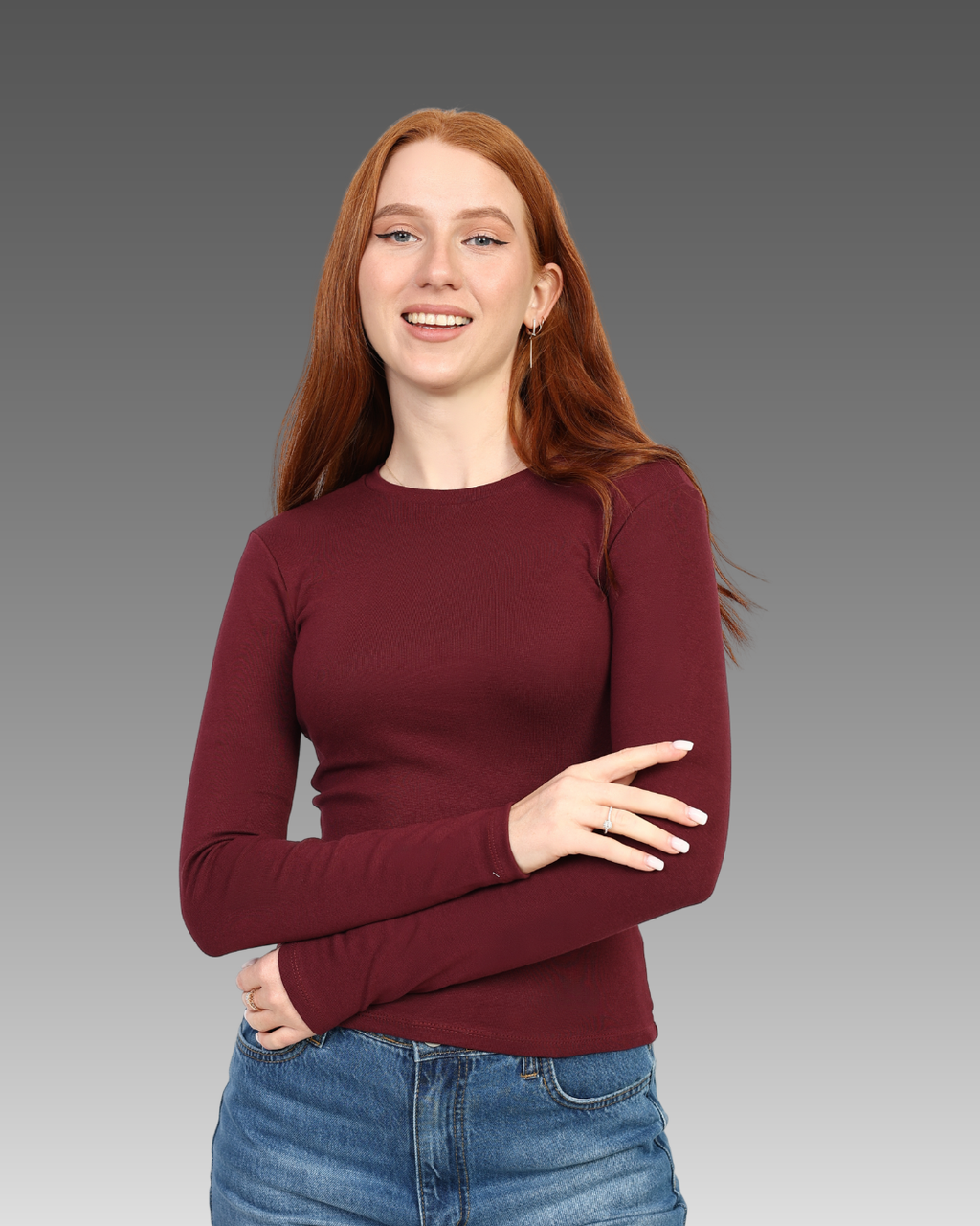 Crewneck Long Sleeve Top - Burgundy
