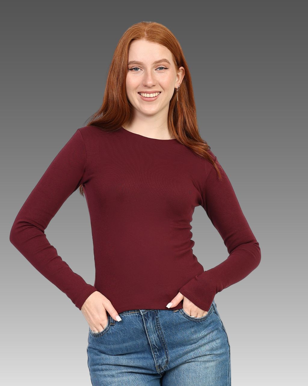 Crewneck Long Sleeve Top - Burgundy
